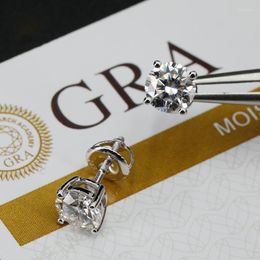 أقراط مسمار 0.1-2CT د اللون Moissanite VVS1 الوضوح جولة Diamond 18K الذهب الأبيض S925 Sterling Silver Back للنساء