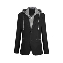 Men's Suits Blazers Plus Size M-6XL Casual Blazer Men Fake Two Pieces Detachable Hood Blazer Full Sleeve Single Breasted Two Buttons Suit FS-150 230329