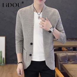 Men's Jackets Spring Autumn Korean Trend Handsome Casual Male Tops Fashion All Match Keep Warm Knitted Cardigan Solid Color Chic Jacket Men 230329