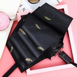 Umbrellas Non-Automatic Rain & Sun Umbrella Black Coating Parasol Anti-UV 3 Folding 8 Ribs Wind Resistant Big Windproof Women Men