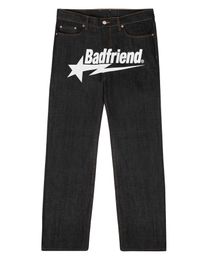 Men's Jeans Y2k Jeans Hip Hop Badfriend Letter Printing Baggy Black Pants Harajuku Fashion Punk Rock Wide Foot Trousers Streetwear 230329