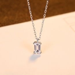 Luxurious Shiny Zircon Geometric Design s925 Silver Pendant Necklace Fashion Sexy Women Square Gemstone Collar Chain Necklace Exquisite Jewelry Accessories