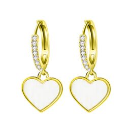 18K Genuine Gold Plated Shell Heart-Shaped Earrings with Copper Inlaid Zircon Huggie Hoops Earrings for Women