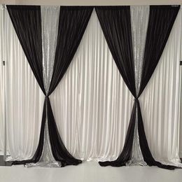 Party Decoration 2023 Arrival White Curtain Black Ice Silk Silver Sequin Drape Backdrop Wedding Birthday