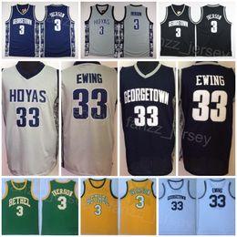 Georgetown Hoyas Basketball College 33 Allen Iverson Jersey 3 University High School Shirt All Stitched Team Black Grey Green Yellow Blue White Breathable NCAA