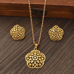 Necklace Earrings Set Ethiopian Gold Plated Bridal Ring Gifts Wedding Jewellery For Women