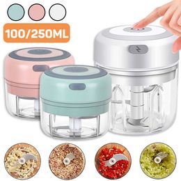 Other Kitchen Dining Bar 100250mL Mini Electric Garlic Chopper Vegetable Chili Meat Ginger Masher Machine Sturdy Durable USB Charging Blenders 230329