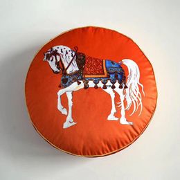 Luxury Cushion Cover Horse Print Round Floor Indian Pillow Case Decorate Linen Velvet Cushion Cotton Cover Throw Body Designer 2023070716