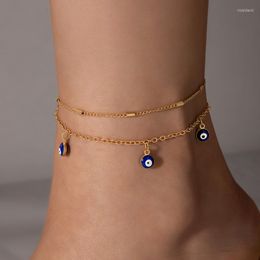 Anklets Bohemian Dark Blue Eye Pendant For Women Men Geometric Alloy Dragon Claw Buckle Foot Chain Party Jewellery 23303