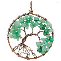 Pendant Necklaces Retro Tree Of Life Necklace Inlay Green Aventurine Chips Stones Copper Wire Wrapped Crooked Jewellery Healing ChakraPendant