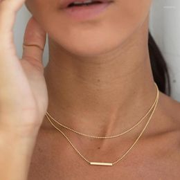 Chains Minar Classic Double Layered T Bar Beads Necklaces For Women Man Unisex 18K Gold PVD Plated 316L Stainless Steel Necklace