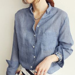 Women's Blouses Shirts Chemisier Women's Top Fashion Summer Linen White Shirt Women's Long Sleeve Shirt Korea Women's Clothing Roupas Feminis 230329