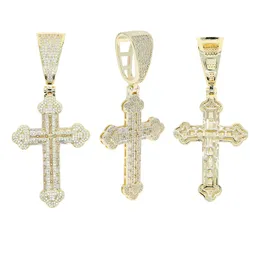 Iced Out Cross Pendant Tennis Chain Necklace for Men with Gold Colour Rope Link Necklaces Hip Hop Jewellery Gift AJP3