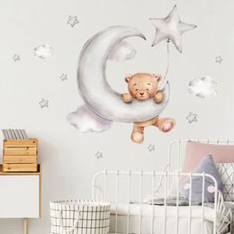 Wall Stickers Moon Cloud Big Wall Stickers For Kids Rooms Boys Stars Large Wall Stickers For Childrens Room Bear Bedroom Decoration 230329