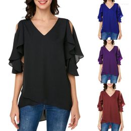 Women's Blouses Sexy Ruffles Sleeves Chiffon Tops Summer Loose V Neck Off Shoulder Elegant Shirts Femlae Casual Office Workout Blouse Blusa