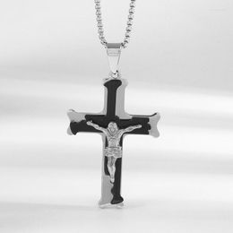 Pendant Necklaces Stainless Steel Double Layer Jesus Cross Necklace Men Hip Hop Punk Amulet Jewellery Birthday Gift