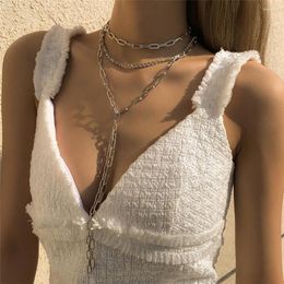 Pendant Necklaces Fashion Multilevel Silver Colour Punk Crystal Thick Long Chain Tassel Necklace For Women Female Vintage Collar Jewellery Gift