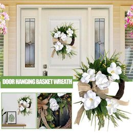 Decorative Flowers Wreaths New Easter Wreath With Bow Rattan Garland Hanging Ornament For Home Front Door Wall Garden Decoration Art Gift N2n4 P230310