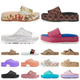 Designer Women Sandal Canvas Platform Slippers Real Leather Beige Brick Pink Beach Slides Summer Slipper House Outdoor Party Classic Sandales Big Size US 9 9.5 10 11