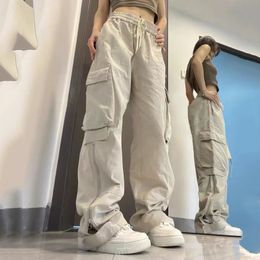 Women's Pants Capris Xpqbb Retro 90S Women's Cargo Pants Solid Colour Street Clothing Low Waist Men's Autumn Full Shoulder Bag Straight Pants 230329