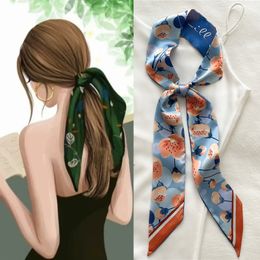 Bandanas Durag Women Silk Long Hairband Necktie Print Floral Skinny Ribbon Scarf Bag Wrist Bandana Girl Waist Popul Summer Accessories 230328