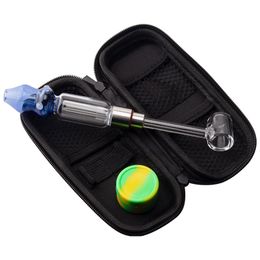 CSYC NC024 Glass Bong Smoking Pipe Bag Set 510 Quartz Banger Nail 45/90 Degree Dabber Tool Silicon Jar Zipper Case Colored Mouth Spill-Proof Dab Rig Pipes