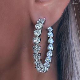 Hoop Earrings Fashion Pure 925 Sterling Silver Love Heart Large Micro Zirconia Stones Women Jewellery