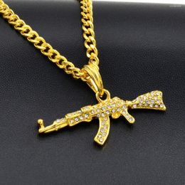 Pendant Necklaces Fashion Creative Hip Hop Submachine Gun Necklace Crystal Rhinestone Bling Chain Women Men Rapper Jewellery