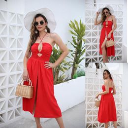 Casual Dresses Vacation Beach Club Night Birthday Long Dress Women Summer Cross Halter Skinny Sexy Hollow Out Backless