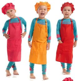 Aprons Printable Customise Logo Children Chef Apron Set Kitchen Waists 12 Colours Kids With Hats For Painting Cooking Baking 496 Drop Dhwd0