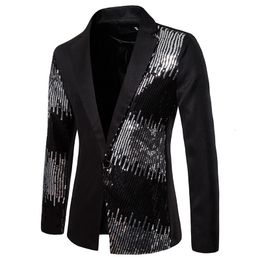 Men's Suits Blazers style Shiny Black Sequin Glitter Suit Coats Men Slim Fit Single Button Blazer Jacket Mens Party Stage Singer Blazer S-2XL 230329