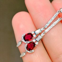 Stud Earrings 2023 Trend Baguette Oval Ruby Full Diamond Long Tassel For Women Zircon Silver Plated Valentine Gift Jewelry