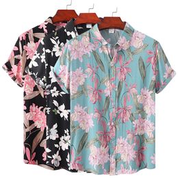 Men's Casual Shirts Men's Plus Size Loose Summer Flower Short Sleeve Shirt Flower Floral Pattern Hawaiian Beach Male Shirts Casual Blouse For Men 230329