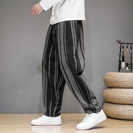 Men's Pants 2023 Mens Joggers Cotton Linen Side Stripe Men Harem Trouser Vintage Drawstring Casual Male Harajuku Streetwear 4XL 230329