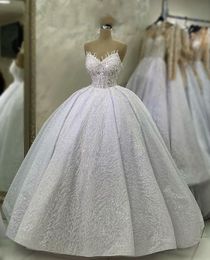 Elegant Ball Gown Wedding Dresses Sleeveless V Neck Sequins Appliques Ruffles Bridal Gowns Diamonds Formal Dress Zipper Plus Size Custom Made Vestido de novia