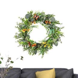 Decorative Flowers Wreaths Artificial 19In Front Door Hanging Large Green Leaf Happy Easter Party Decoration Eucalyptus Spring Summer Garland P230310