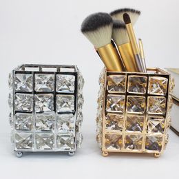 Storage Boxes & Bins Squar Metal Crystal Organizer Makeup Eyebrow Pencil Comb Pen Holder Home Office Desktop Decorative Gift For Woman