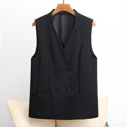 Women's Vests Wxw5102 Black Tank Top Coat Sleeveless Jacket Women's Double Chest Ultra Thin Casual Belt Women's Short Tank Top V-Neck Korean Style 230329