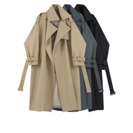 Women's Trench Coats Spring Autumn 2023 Fashion Mid Long Polo Sleeve Loose Small Temperament Coat Trend H265 230329