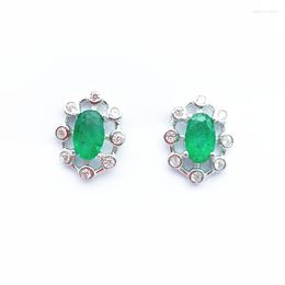 Stud Earrings Luxury Created Emerald Genuine Real Solid Pure 925 Sterling Silver Fashion For Women