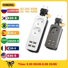 Sockets Regleta de enchufe europeo con Cable de extensin de 15 M toma de corriente elctrica cargador de 4 puertos USB adaptador de corriente mltiple CA porttil Z0327