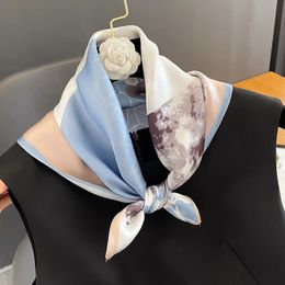 100% Real Silk Scarf Floral Print Square Women Head Hijab Shawl Design Wrap Neck Tie Hair Foulard Bandana Kerchief Luxury Brand