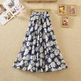 Skirts Fashion Women Summer Long Skirt 2023 Spring Ladies Floral Print High Waist Elegant Sweet Casual Chiffon Beach Faldas Jupe