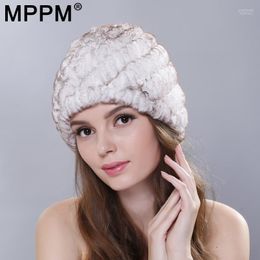 Beanies Beanie/Skull Caps MPPM Russian Winter Knitted Fur Cap Women Genuine Hats Female Women's Hat Natural Rex Hats1 Scot22