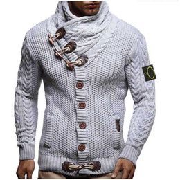 a12 plus size coat stone Men's island jacket 2022 autumn winter fashion cardigan half high neck sweater personality ls land horn button oversize coat