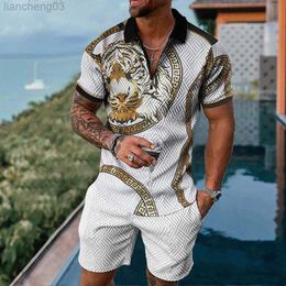 Men's Tracksuits 2023 Summer Men's Tracksuit Luxury Short Sleeve Zipper Polo Set Shirt Shorts Set for Men Casual Outfit Streetwear 2-piece Suit W0329