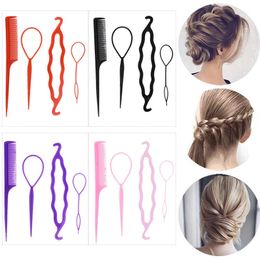 Magic Hair Braid Ponytail Creator Double hooks Plastic Loop Styling Tools Pony Tail Clip Hair Twist Styling Clip with Combs 4pcs/set