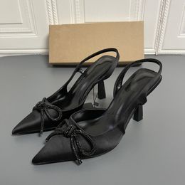 Sandals Summer Black Shiny Bow High Heel Women Elegant Outdoor Slingback Pointed Toe Shoes Female Sexy Pumps 230329