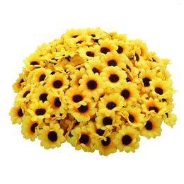 Decorative Flowers 50Pcs Artificial Sunflower Heads Fabric Fake For Wedding Decoration Bridal Bouquet DIY