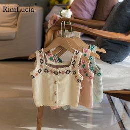 Waistcoat RiniLucia Infant Baby Girl Knit Vest Sleeveless Sweater Autumn Kids Pullover Girls Knitted Jacket Knitwear Children Tops 230329